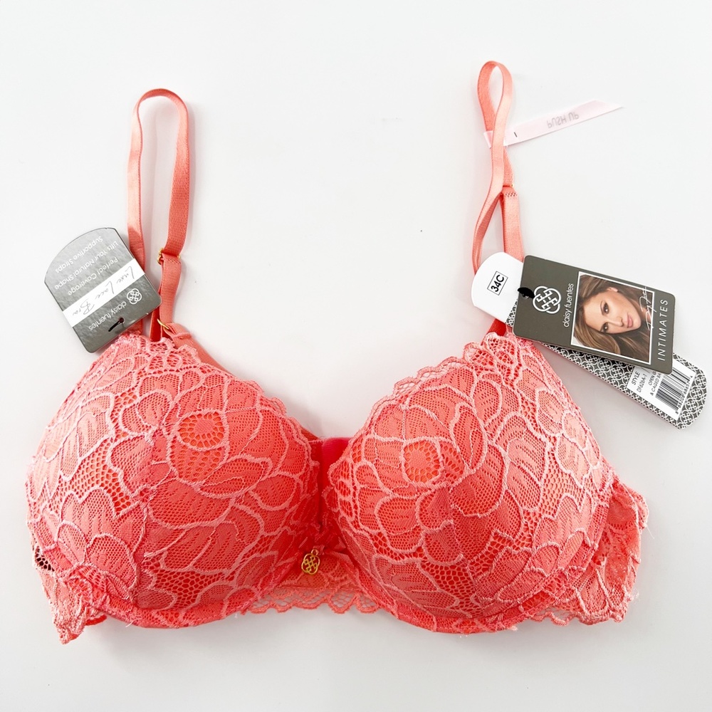 Daisy Fuentes Open Gore & Caged Back Perfect Coverage Luxe Lace Push up Bra 34C